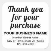 Teksten die u hartelijk danken voor uw aankoop op  vierkante sticker (Voorkant)
