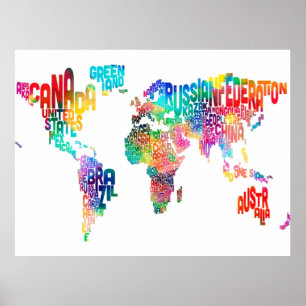 Tekstkaart van de wereld poster