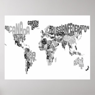 Tekstkaart van de wereld poster