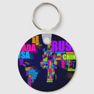 Tekstkaart van de wereld sleutelhanger