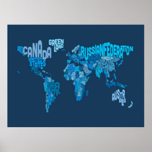 Tekstkaart van de Wereldkaart Poster