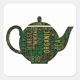 Tekstontwerp van theepot vierkante sticker
