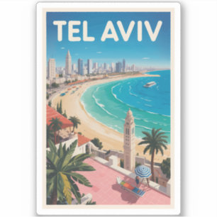 Tel Aviv Israël Illustratie Reis Kunst Vintage Sticker