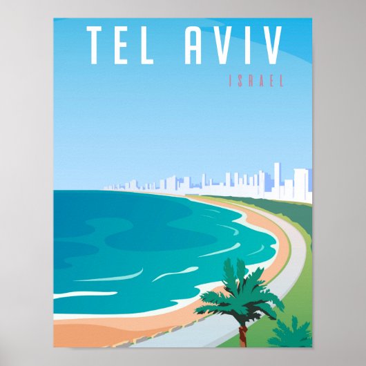 *~* Tel Aviv Israel Poster Blue Cityscape Palm (Devant)