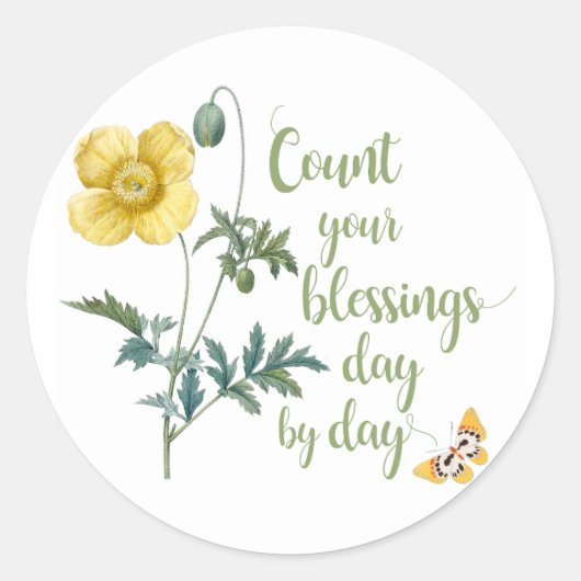 Tel je zegeningen - gele papaver ronde sticker (Voorkant)