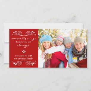 Tel uw zegeningen nieuwjaar fotokaart / rood feestdagenkaart