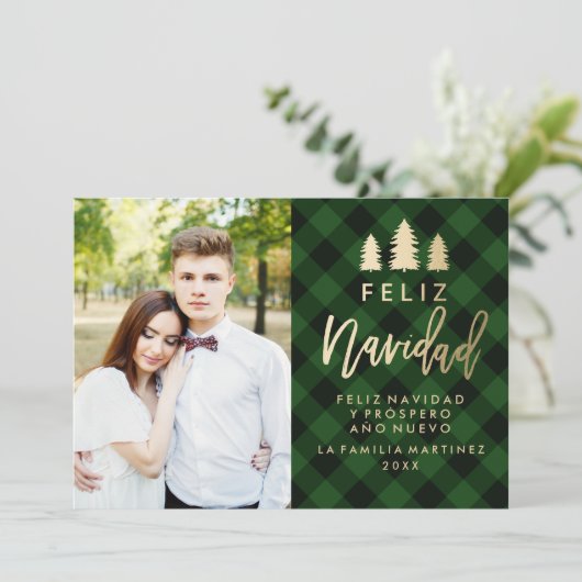 Tela Escocesa Verde Feliz Navidad Feestdagenkaart (Staand voorkant)