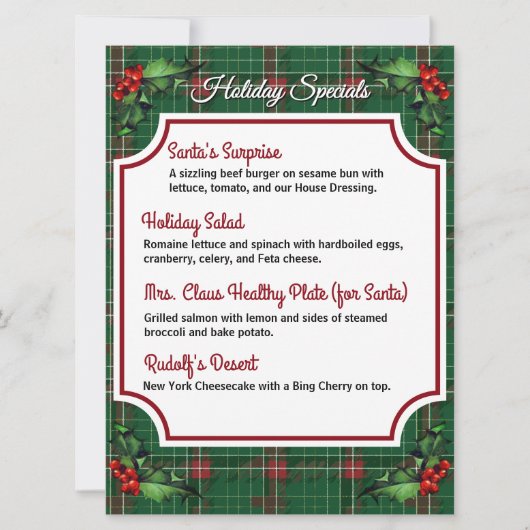 Téléchargeable Green Plaid Holiday Specials Menu (Devant)