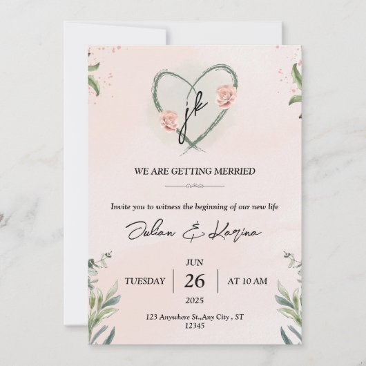 Téléchargement immédiat - Invitation Florale Éléga (Devant)