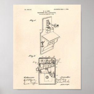 Telefoon Toll 1904 Patent Art Old Peper Poster