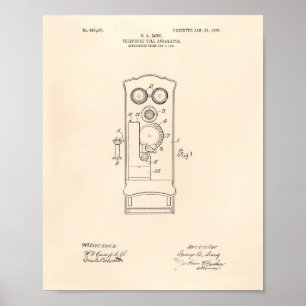 Telefoon Toll 1906 Patent Art Old Peper Poster
