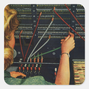 Telefooncentrale Operator, Vintage Zakelijk Vierkante Sticker