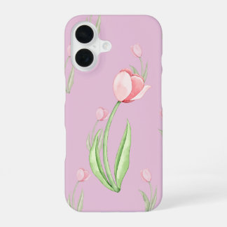 Telefoonhoesje met roze achtergrond en tulpen iPhone 16 hoesje