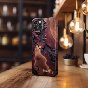 Telefoonhoesje, mooi gegraveerd cederhout ontwerp iPhone 13 pro hoesje