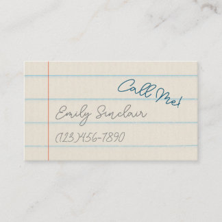 Telefoonnummer Bel me Contact Kaart op schoolpapie Visitekaartje