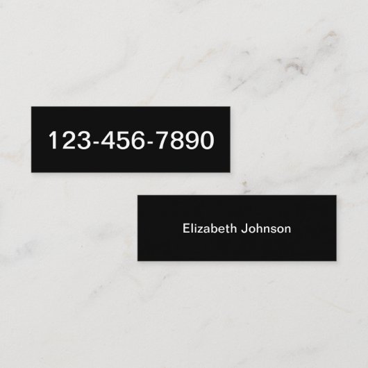 Telefoonnummer en naam Zwart-wit Basic Mini Visitekaartje (Voorkant / Achterkant)