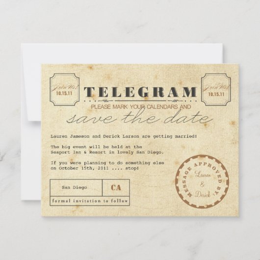 Telegram Sla de datum op Save The Date (Voorkant)