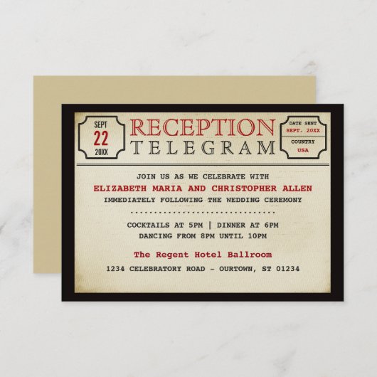  Telegram Style Wedding Reception Enclosure Informatiekaartje (Voorkant / Achterkant)