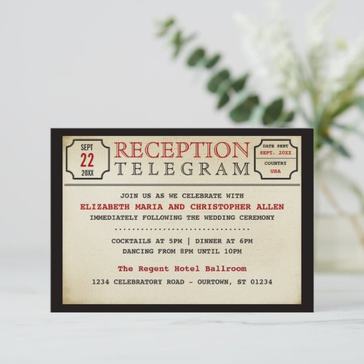  Telegram Style Wedding Reception Enclosure Informatiekaartje (Staand voorkant)