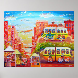 Telegraph Ave Street Scene met bussen Poster