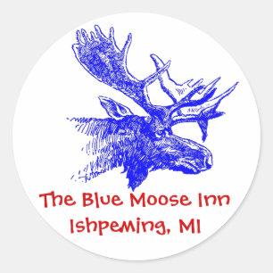 Teller blauw Moose personaliseert tekst rood Blauw Ronde Sticker