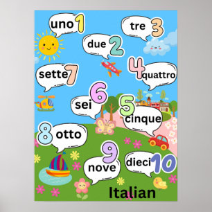 Telling 1 tot 10 in het Italiaans Poster