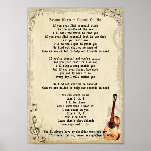 Telling op me Zong Lyric  Wall Art print (Voorkant)
