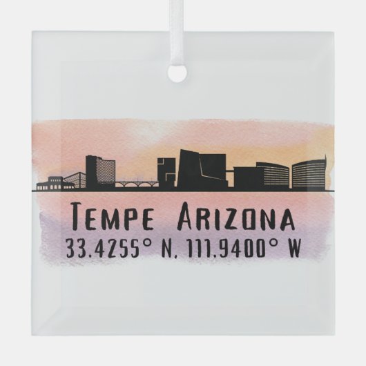 Tempe AZ City Skyline Latitude en Lengtegraad Glas Ornament (Voorkant)