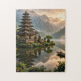 Tempel aan een bergmeer legpuzzel