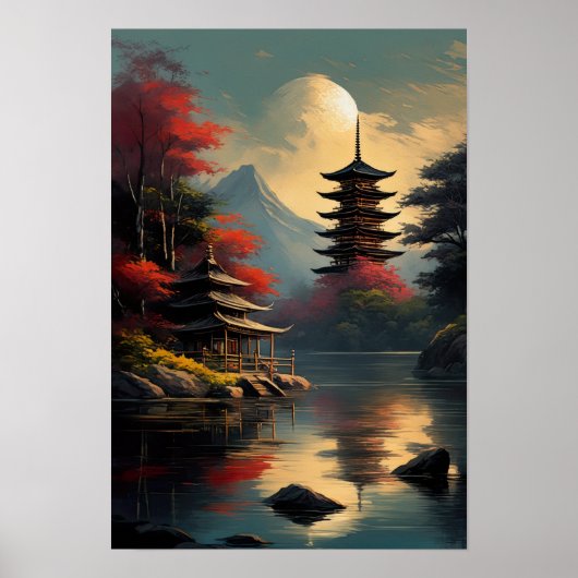 Tempel en Pagode bij het meer Poster (Voorkant)