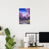 Tempel omringd door Sakura Trees Poster (Thuiskantoor)