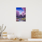 Tempel omringd door Sakura Trees Poster (Keuken)