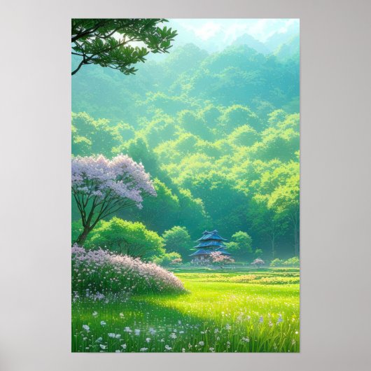 Tempel tussen de bomen poster (Voorkant)