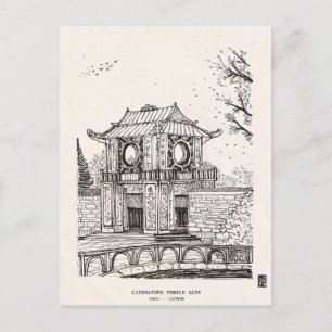 Tempel van de Literatuur Gate Hanoi Vietnam Pen In Briefkaart