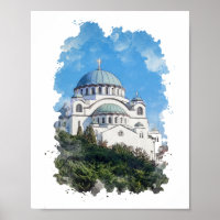 Tempel van Sint-Sava Servië Aquarel Kunst