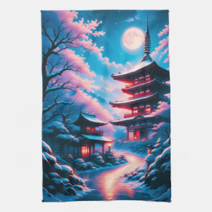 Tempel van Sneeuw en Bloesems (Yukizakura no Tera) Theedoek
