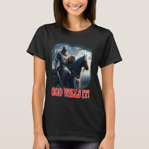 Tempelridder God Wil Het Op Paard Platte Helm C T-shirt