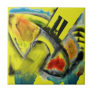 Tempest - Digitaal Abstract met gele achtergrond Tegeltje