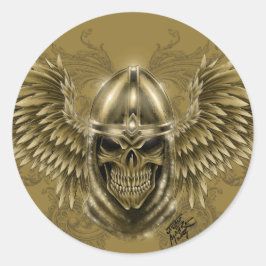 Templar Knight Gothic Medieval Skull met Wings Ronde Sticker