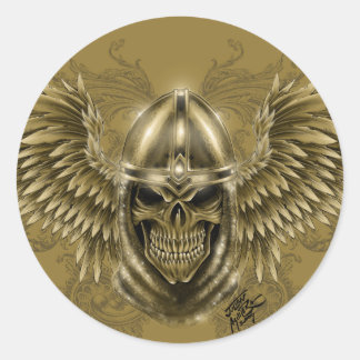 Templar Knight Gothic Medieval Skull met Wings Ronde Sticker