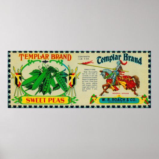 Templar Peas LabelGrand Rapids, MI Poster (Voorkant)