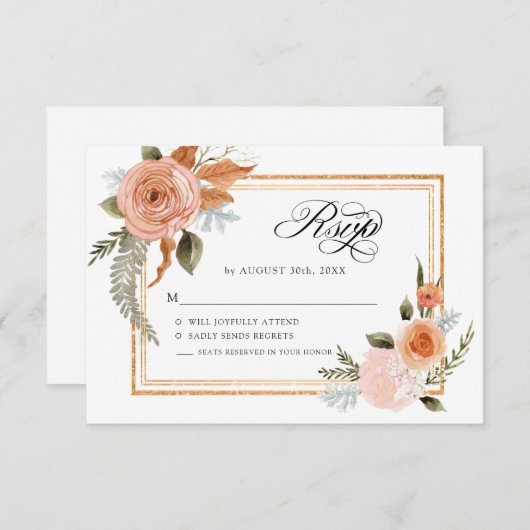 TEMPLATE Elegante Bloemrijke Burgundy Blush Bloeme Kaart (Voorkant / Achterkant)