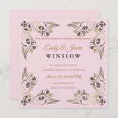 Temple Bruiloft Receptie Kaart Fancy Leaf Borders (Voorkant / Achterkant)