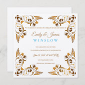 Temple Bruiloft Receptie Kaart Fancy Leaf Borders (Voorkant / Achterkant)