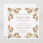 Temple Bruiloft Receptie Kaart Fancy Leaf Borders (Voorkant / Achterkant)
