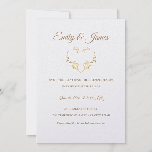 Temple Faire-part de mariage fantaisie Gold Heart  (Devant)