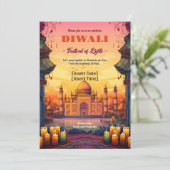 Temple Glow Diwali Uitnodiging (Staand voorkant)