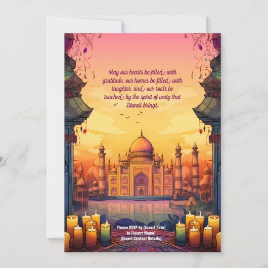 Temple Glow Diwali Uitnodiging (Achterkant)