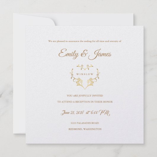 Temple Mariage Carte Réception Fancy Gold Heart (Devant)