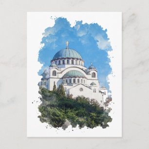 Temple of Saint Sava Serbia Waterverf Art Briefkaart